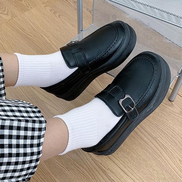 

casual woman shoe elegant autumn oxfords female footwear round toe platform all-match low heels fall comfortable leather, Black