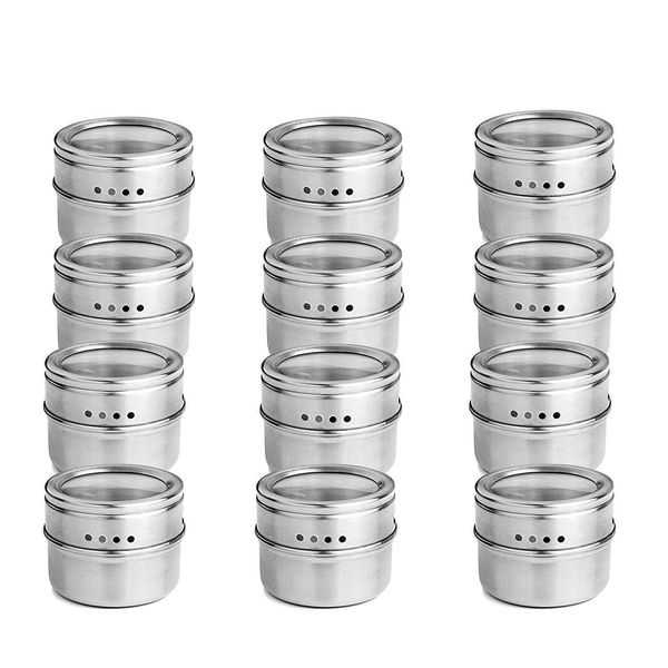 

12pcs/set clear lid magnetic spice tin jar stainless steel spice sauce storage container jars ki jllvbk dhsybaby