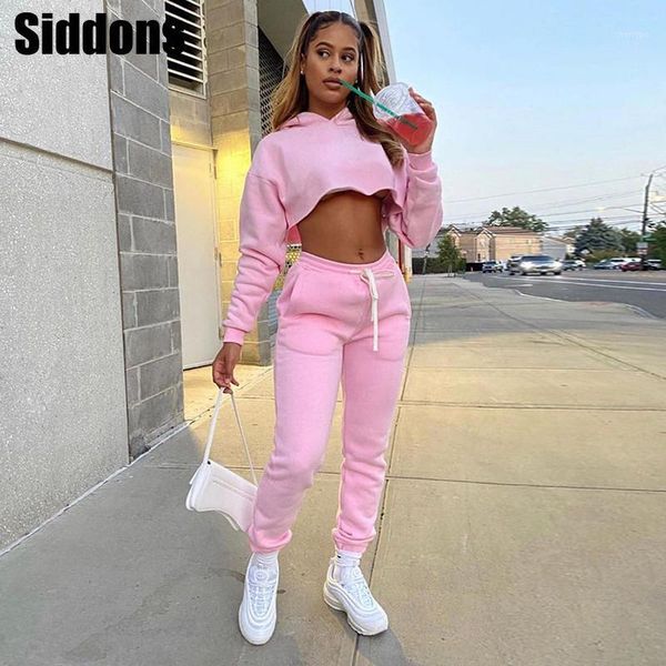 

women two piece sets long sleeve hoodies crop pocket pants tracksuit streetwear club outfits1, Gray