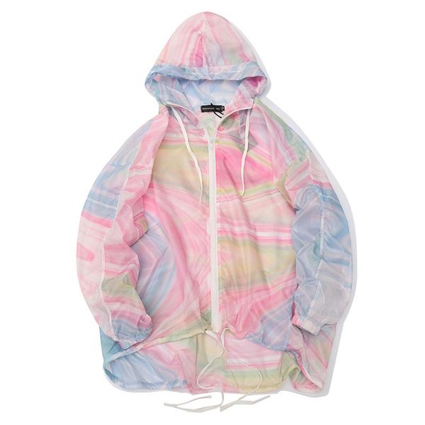 

women's jackets rainbow print thin hooded jacket man/women long sleeve summer sunscreen outwear big size casual loose zipper, Black;brown