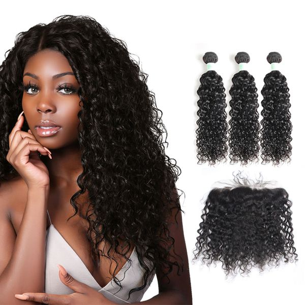 8A Virgem Brazilian Water Wave Pacotes de cabelo com laço encerramento frontal 1b pacotes de cabelo humano peruano com um negócio frontal forawme parte livre