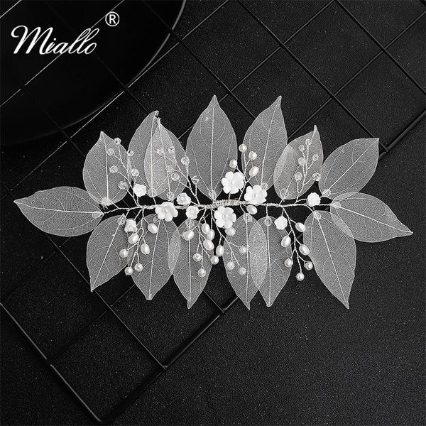 

miallo leaves and flowers wedding hair vine handmade bridal hair jewelry accessories women headpieces bride'tiaras, Golden;silver