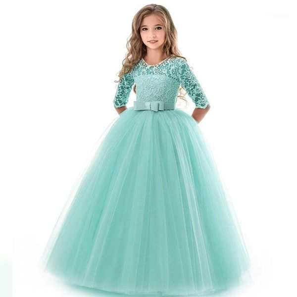 

new princess lace dress kids flower embroidery dress for girls vintage children dresses for wedding party formal ball gown 14t1, Red;yellow