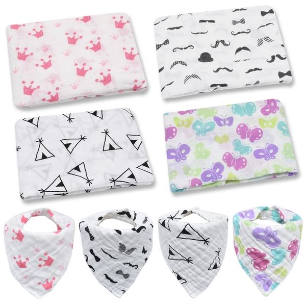 

swaddle+bib set muslin baby blanket swaddle wrap for newborn bath towel gauze infant wrap sleepsack stroller cover play mat y201009