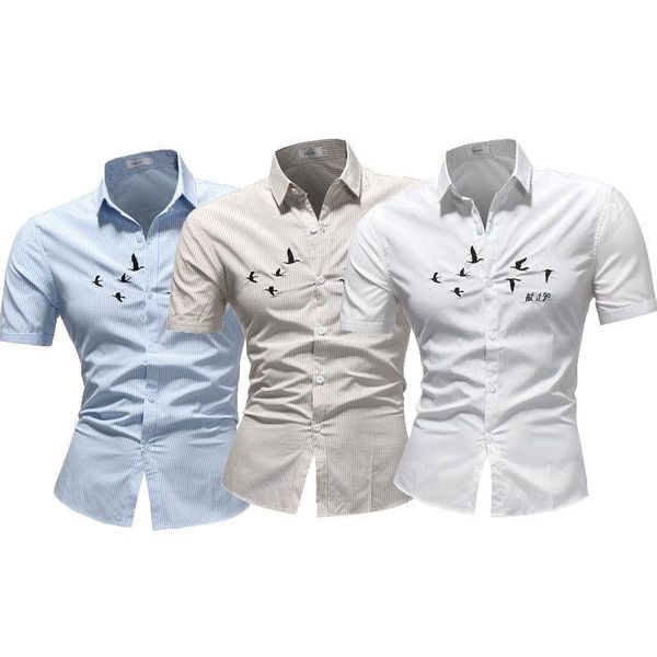 

new fashion men casual stylish shirt mens slim fit birds short sleeve shirts, White;black