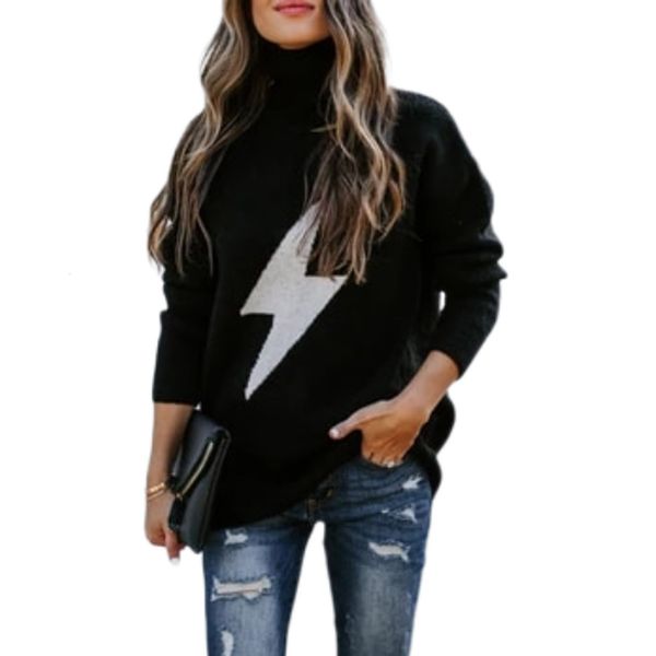 

#65 women's casualsolid color casual thick line long sleeve turtleneck sweater stylish for female mujer suéteres, White;black