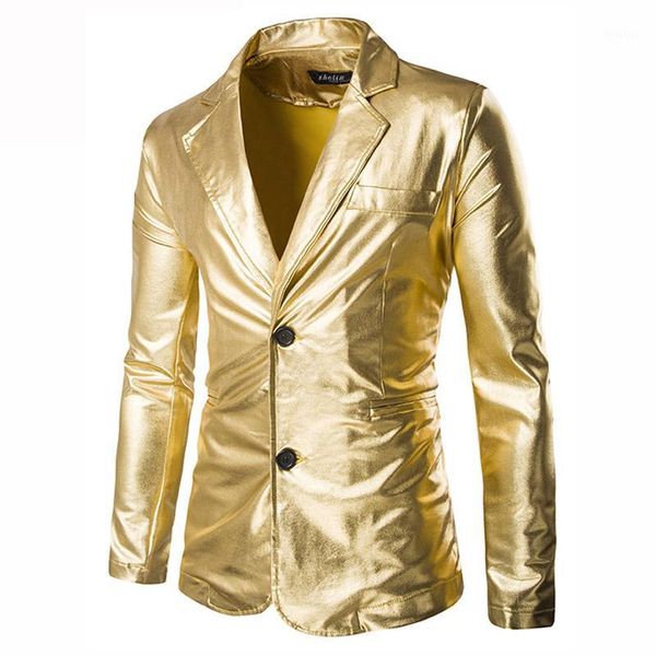 

men bronzing bright surface acting suit fashion personality cool coat men's casual pu leather jacket blazer1, White;black