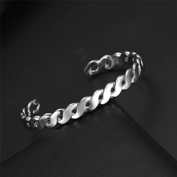 

bangle vintage stainless steel open silver color twisted pattern carved wristband men's jewelry for women, Black