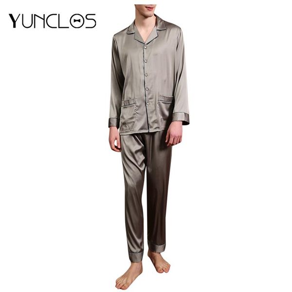 

yunclos sleepwear texture pajamas for men men solid casual stripe polka dot lapel two-piece homewear (+ pants), Black;brown