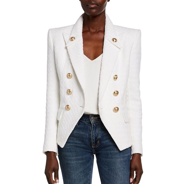 

high street fall winter designer jacket women's double breasted lion buttons slim fitting tweed blazer 201114, White;black