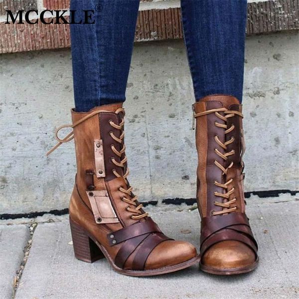 

boots mcckle women's pu leather ladies ankle zippers high heels women lace up fashion shoes platform female footwear 1, Black