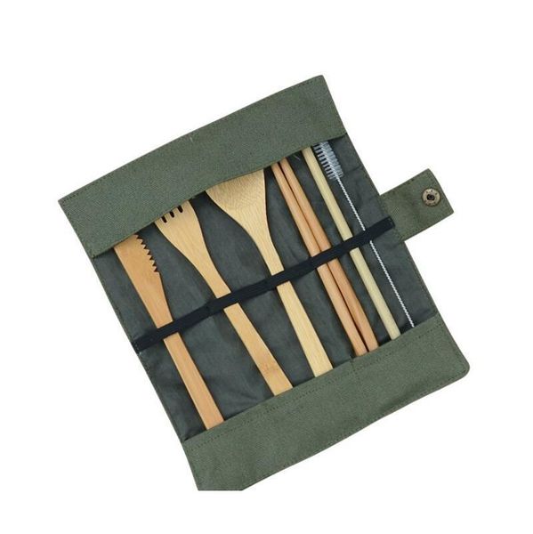 

7pcs/set portable cutlery set outdoor travel bamboo flatware set knife chopsticks fork spoon dinnerware sets for s jllgaf mx_home