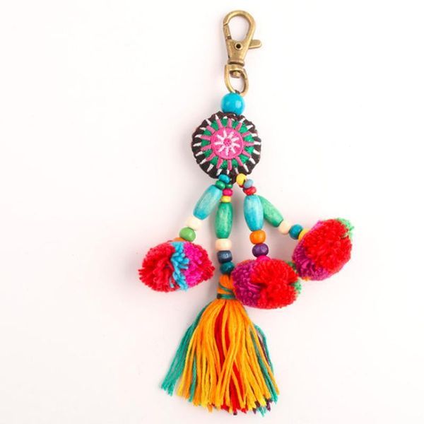

fashion pom pom tassels keychain with wooden pearl key chain pompom keyring diy tassel key rings fashion women jewelry qh6009 h sqcrcw