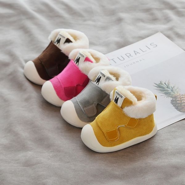 

winter baby girl boy snow boots thicken plush infant newborn toddler boots kids children boots soft bottom non-slip shoes y200404, Black;grey