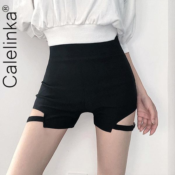 

women's shorts calelinka women summer hollow out punk style streetwear high waist tight skinny elastic for goth girls, White;black