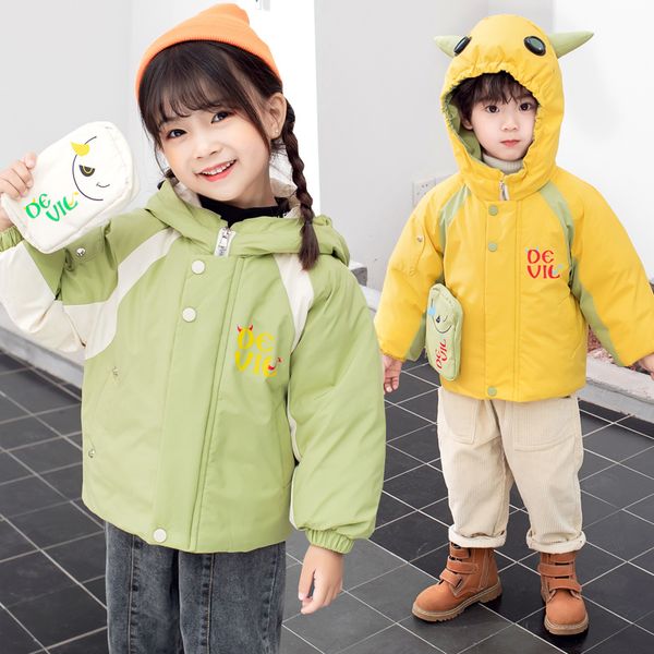 

children's jacket new foreign style little monster white duck down cartoon hooded thickened warm autumn and winter coat, Blue;gray