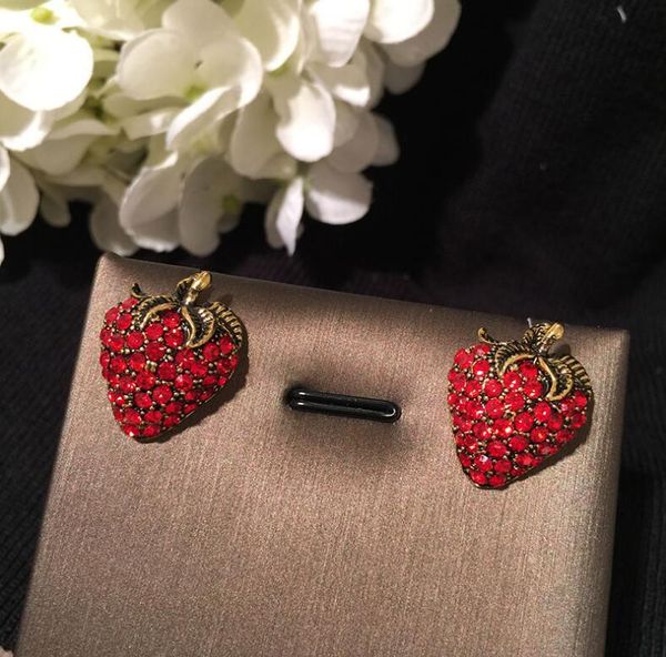

fashion-europe and the united states big fashion creative retro old diamonds strawberry earrings sweet temperament influx ins net red, Golden;silver