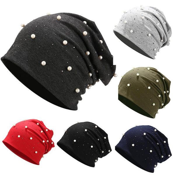 Frauen Erwachsene Glanz Perlen Beanie Hut Baumwolle Mischung Mode Herbst Wrap Elegante Dekoration Lässig Warm Freie Größe Strass