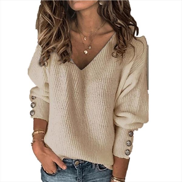

fashion solid spring long sleeve workout t shirt women plus size v neck vintage office lady button knitting t shirt femme, White