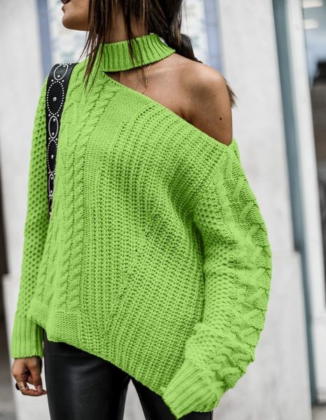 

turtleneck sweater winter women thick green sweaters one shoulder pullover knitted sweater off shoulder sweaters col roul femme, White;black