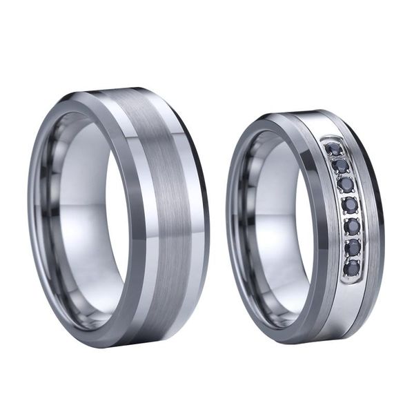 

black cz stone 8mm real tungsten carbide ring men's jewelry silver color couple wedding rings for women, Slivery;golden