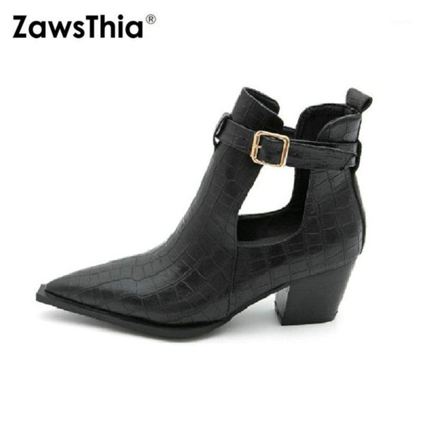 

zawsthia 2020 spring summer hallow cut out pointed toe white black chunky high heels woman boots gothic women ankle boots1