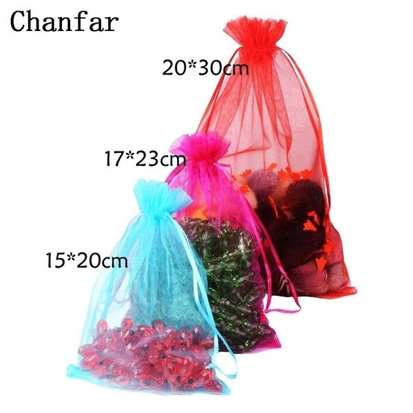

100pcs/bag 15x20 17x23 20x30cm colorful big size candy organza bags drawstring wedding gift bag christmas pouches t200602, Pink;blue