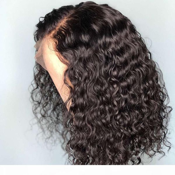 

water wave short bob front human hair jerry curly malaysian wigs for black women glueless deep hd lace t part wig, Black;brown