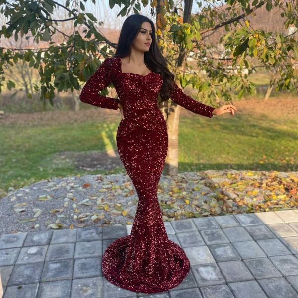 Abito da ballo bordeaux con strass Abito lungo Vestido De Fiesta Abiti da festa da sera Abito da sera a sirena Abiti da festa per celebrità