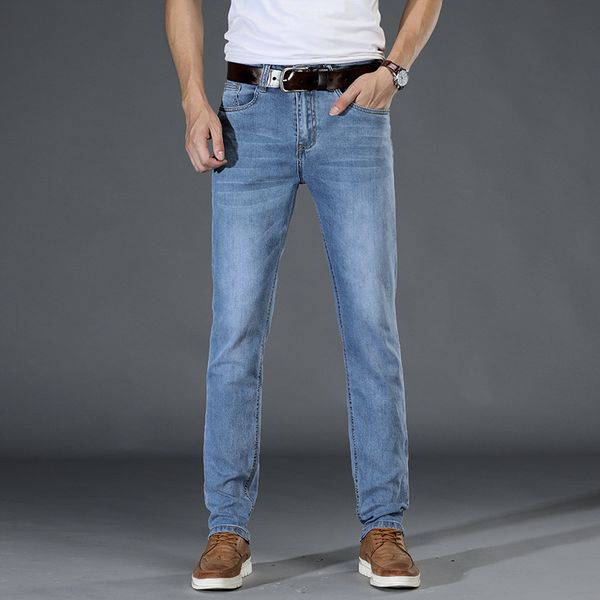 

2020 thin straight brim for men jeans casual male denies classic pants ej80, Blue