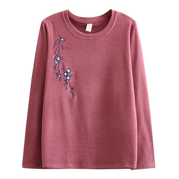 

women's t-shirt fashion floral embroidery t shirt women cotton o neck long sleeve autumn casual breathable loose k72-1043, White