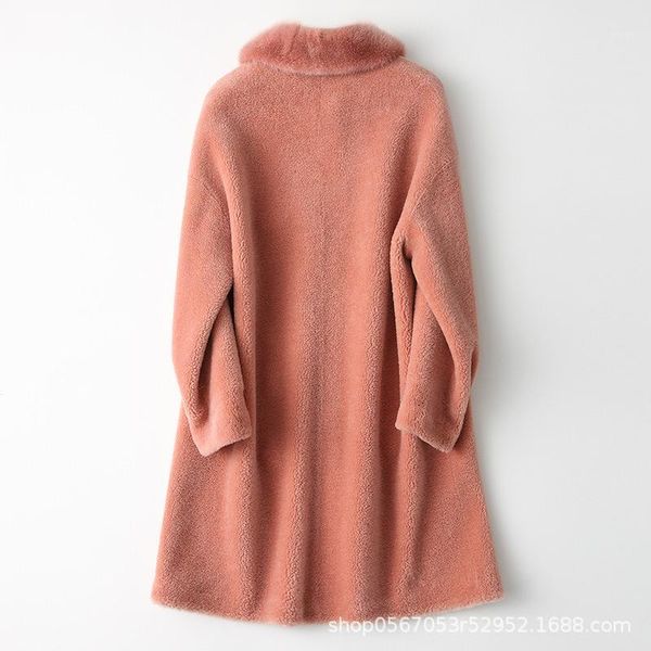 

women's fur & faux 2021 autumn winter real coat women collar korean sheep shearing wool jacket long coats 868672 kj25831, Black