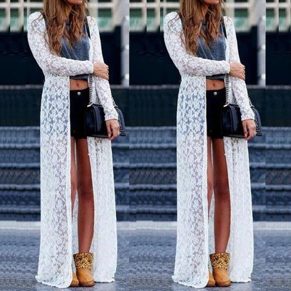 

2019 women sheer lace dress cover up summer cardigan beach long dress lady new summer robe femme ropa mujer elegant, Black;gray