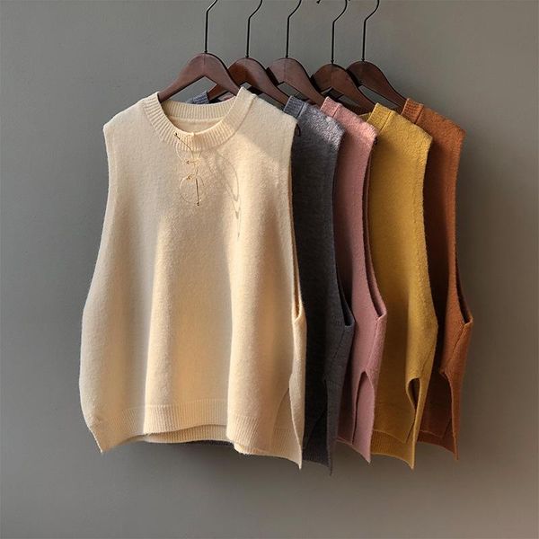 

women's vests mooirue spring casual women knitted vest 2021 round neck solid color sweater with korean, Black;white