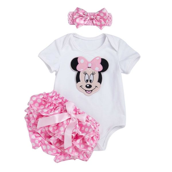 

polka dot baby rompers shorts headband outfits sets bow summer style cotton cute ruffles bloomer newborn baby girl clothes y200803, White
