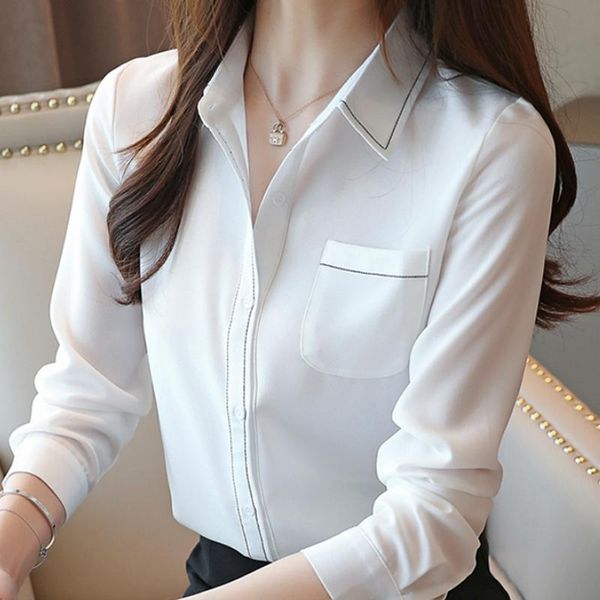 

blusas mujer de moda 2021 turn down collar office blouse long sleeve white blouse chiffon shirt women blouses b951