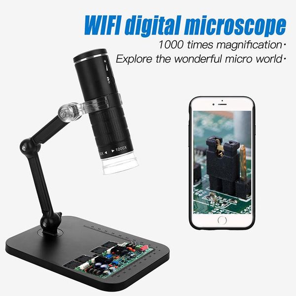 

f210 wifi microscope camera hd 1080p 2g+ir lens 8 adjustable led lights source 50-1000 times magnifications jpeg mp4 format