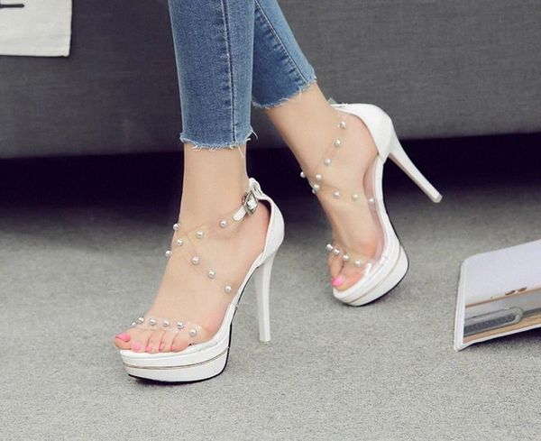 

women sandals fashion black peep toe transparent thin heel women shoes summer high heel 12cm platform elegant party shoes sandal #jc5d