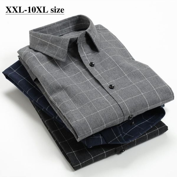

plus size 5xl 6xl 7xl 8xl 9xl 10xl men's casual plaid long sleeve shirt 2020 autumn new business fashion loose shirt male brand, White;black
