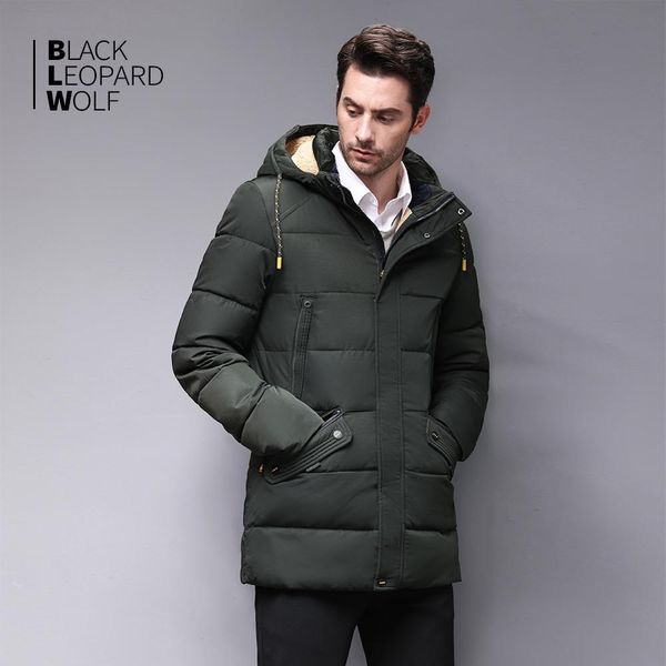 

blackleopardwolf new men's winter down jacket mid-length hooded business casual thicken markers man parka overcoat bl-833 201204, Black