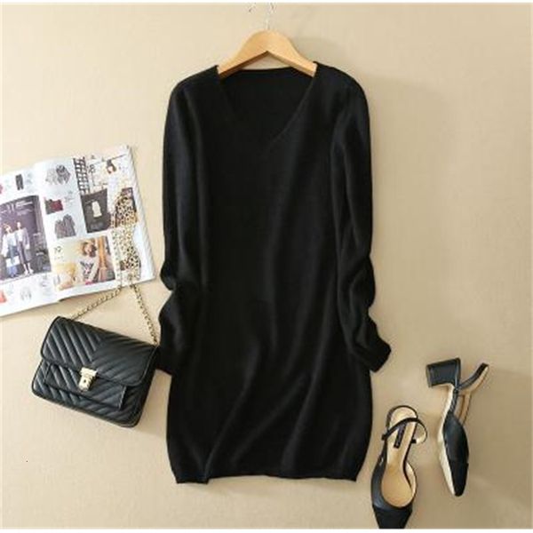 

2021 new autumn winter sweaters and pullovers v-neck knitted cashmere women pull femme hiver long sweater 6r1v, Black;gray