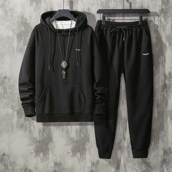 

korean winter new trousers youth 2020 fashion hooded men's leisure sports suit, Gray