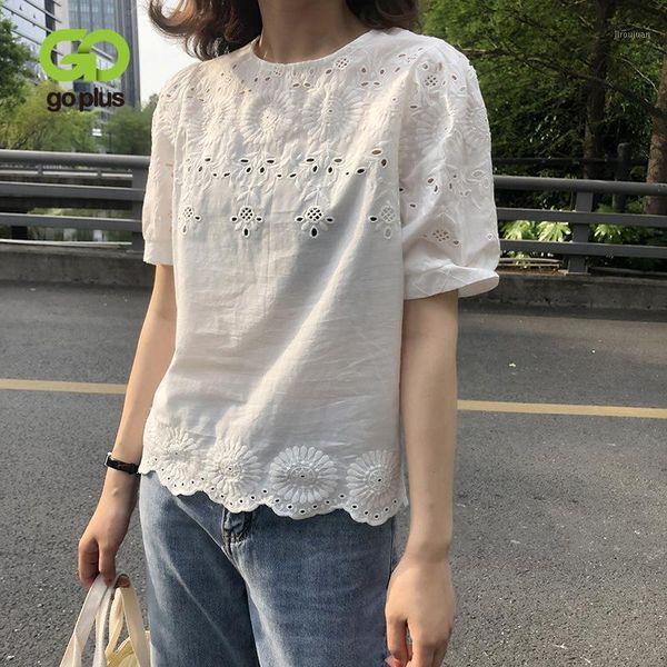 

goplus shirt vintage hollow out white short sleeve blouse dames shirts women korean clothes blusas chemisier femme c105481