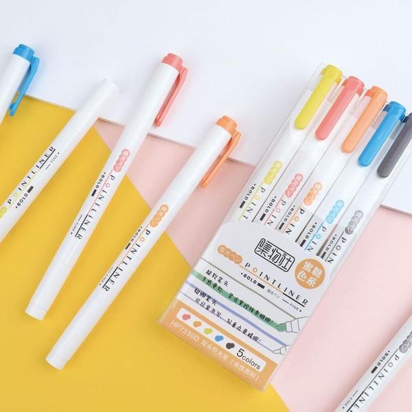 

12pcs/set multicolor pens mild liner double headed art gift drawing cute school fluorescent pen mark stationery pen highlig d3t9, Black;red