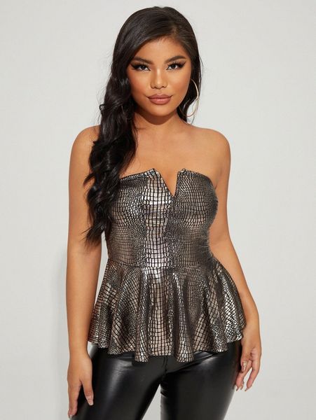 

v-bar crocodile embossed peplum a6zw#, White