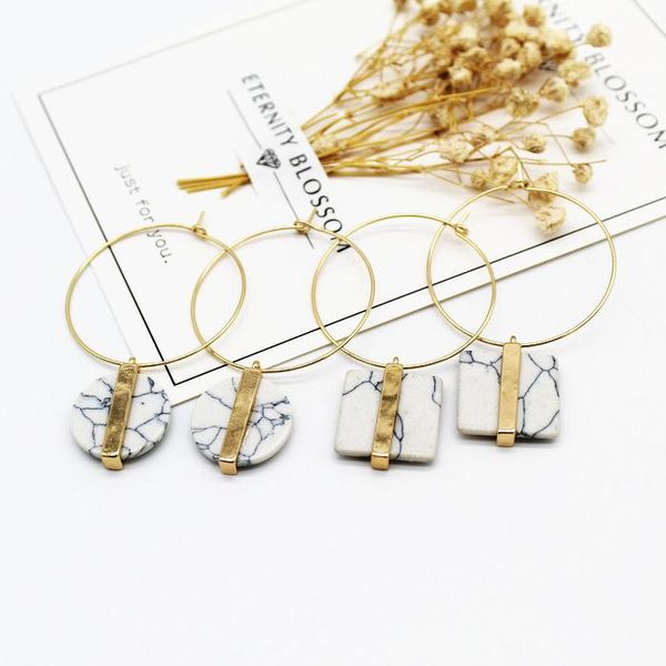 

hoop & huggie 2021 fashion round square marbling earrings for women est stylish stone pendant brincos jewelry party gift, Golden;silver