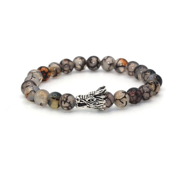 

silver plated dragon head turquoises lava onyx stone natural stone beads handmade charm bracelet for men women, Golden;silver