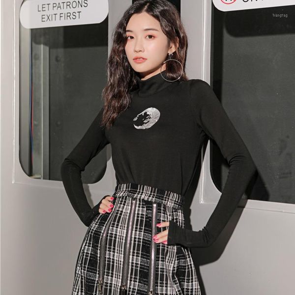 

black pullovers women 2020 new spring street fashion women clothes turtleneck full sleeves elastic under t-shirt1, White
