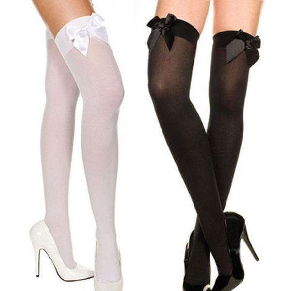 

over knee black and white suspender tube silk thigh high cute fishnet transparent stockings pure lovely bow #w5, Black;white