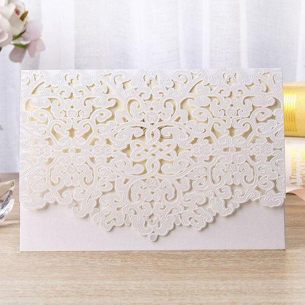 

1pcs white gold luxury flora laser cut wedding invitations card personalized custom printable event party wedding decoration jllotl